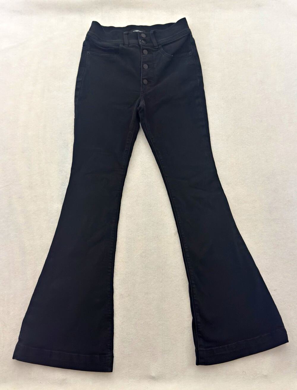Express Size 4R Black High Rise Bell Flare Jeans Button Fly